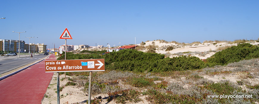 Sign to Praia da Cova da Alfarroba Beach